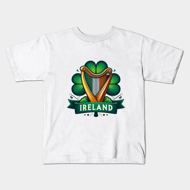 Irish Harp Kids T-Shirt by BukovskyART